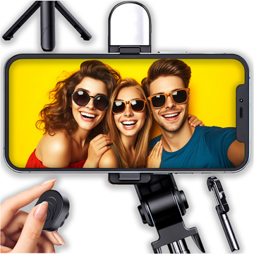 Držák Alogy Wireless Selfie Stick Bluetooth skládací stativ Mini telefon stativ s LED lampou