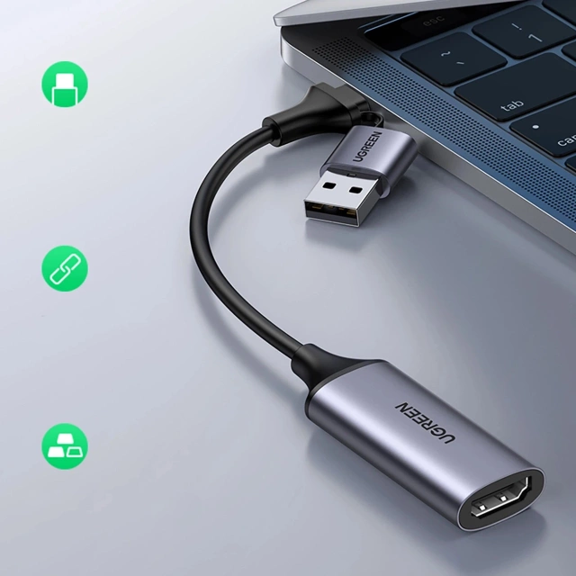 Ugreen CM489 HDMI-auf-USB-A/USB-C-Grabber-Adapter 1080p 30Hz Grau