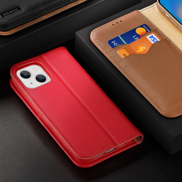 Dux Ducis Hivo Leather Flip Cover Originálna kožená peňaženka na karty a dokumenty iPhone 14 Plus hnedá