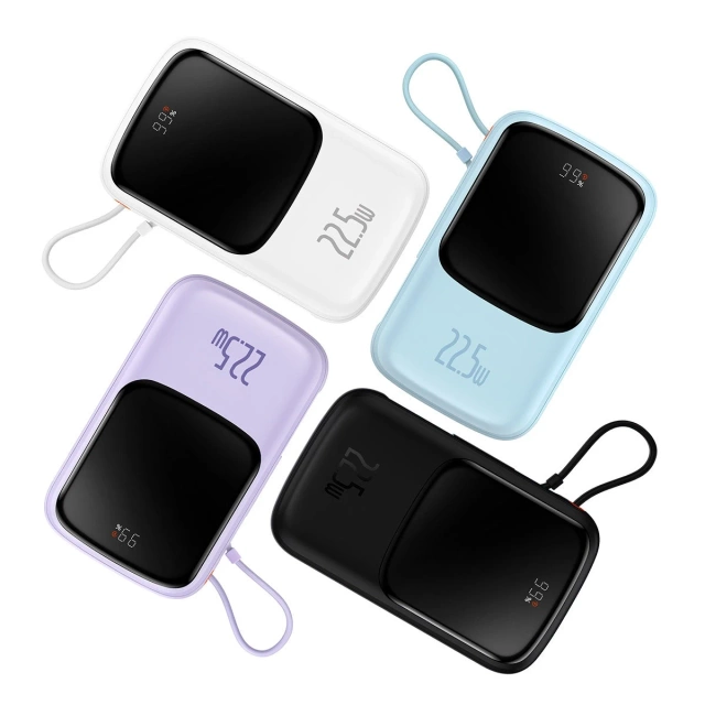 Powerbanka s rychlým nabíjením Baseus Qpow Digital Display 10000mAh 22,5W QC/PD/SCP/FCP s vestavěným USB-C kabelem černá