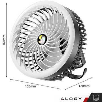 Stolný ventilátor s LED svetlom 2v1 Alogy prenosný závesný stojaci bezdrôtový závesný vonkajší mini ventilátor s háčikom držiak čierny