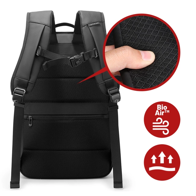 Bange Waterproof Backpack for Laptop 15.6" City Travel 45x30x16 cm for Work Airplane Men's Women's with USB Port Black