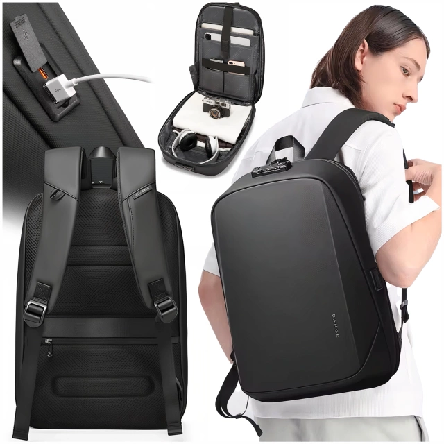 Bange Waterproof Backpack for Laptop 15.6" Travel 47x30x12.5 cm for Work School Airplane Men's Women's USB Anti-theft TSA Code Black
