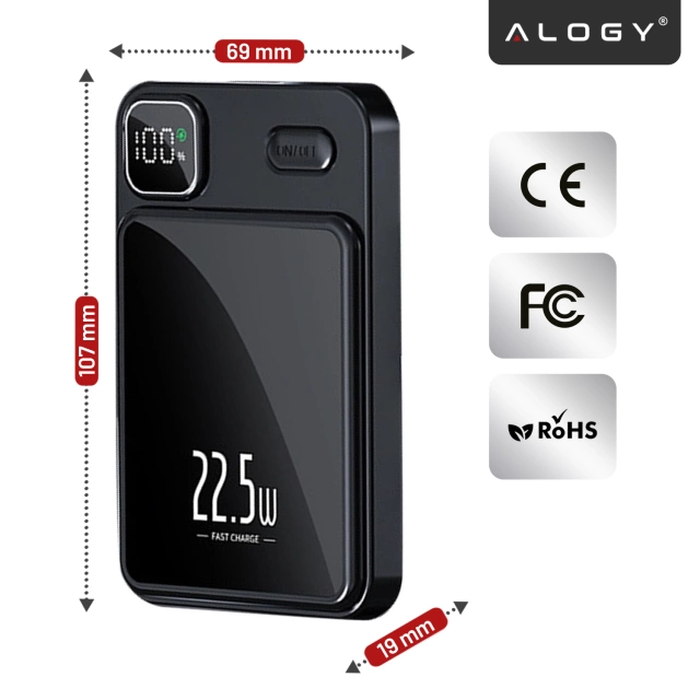 PowerBank Alogy MagCharge 22,5W PD20W PowerDelivery rýchle nabíjanie 10000mAh bezdrôtové pre MagSafe Black