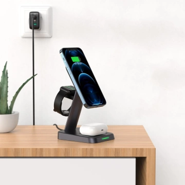 Acefast 15W Qi Wireless Charger for iPhone (with MagSafe), Apple Watch and Apple AirPods Stand Magnetic Holder Black (E3 black)