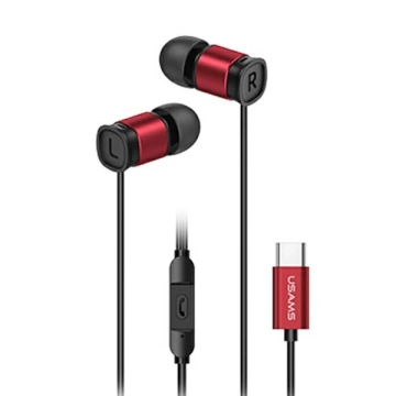 USAMS Stereo sluchátka EP-46 USB-C červená/červená 1,2 m HSEP4604