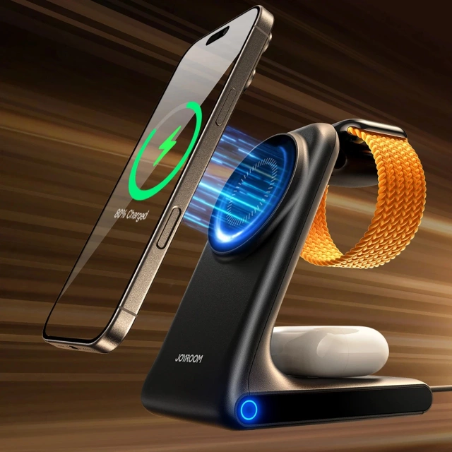 Joyroom 15W 3in1 Wireless Charger Ladestation mit MagSafe - Schwarz