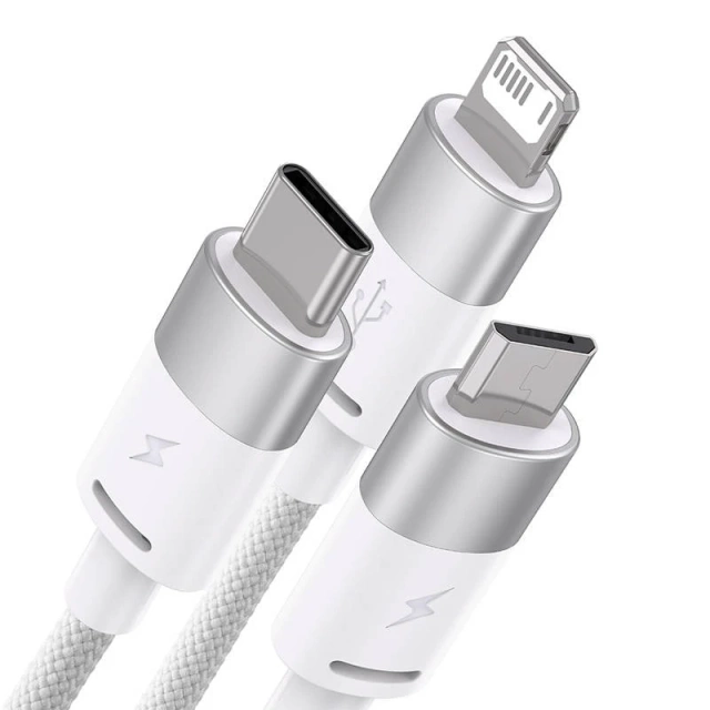 Кабель USB 3w1 Baseus StarSpeed, USB-C micro USB Lightning, 3,5A, 1.2m (білий)