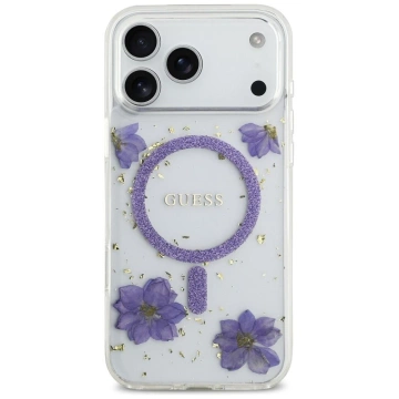 Etui Guess Resin Flowers Glitter MagSafe na iPhone 17 Pro Max - Fioletowe