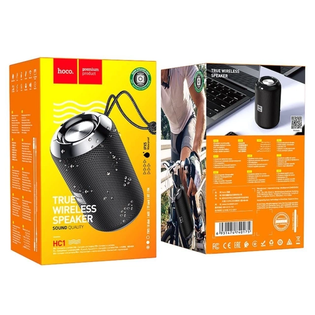 Портативна Bluetooth-колонка Hoco 5.2 5 Вт, 1200 мАг, FM/TF/AUX – чорна