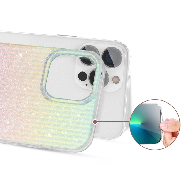 Luxusní elegantní pouzdro Kingxbar Travel Series pro iPhone 13 Pro Modrá / Oranžová (mraky)