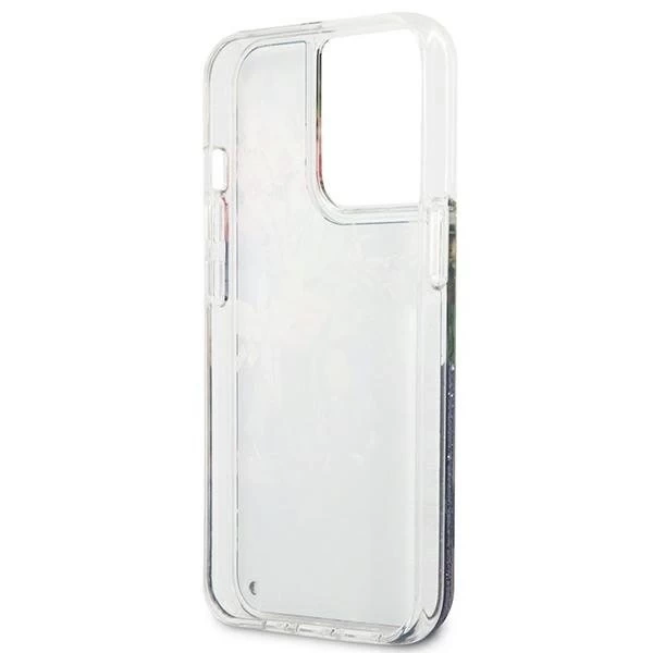 Guess GUHCP13XLFLSB iPhone 13 Pro Max 6,7" niebieski/modrý pevný obal Flower Liquid Glitter