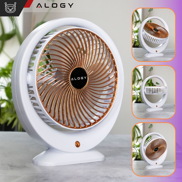 Stolný ventilátor stojaci výkonný malý prenosný bezdrôtový 1200mAh USB-C Alogy White