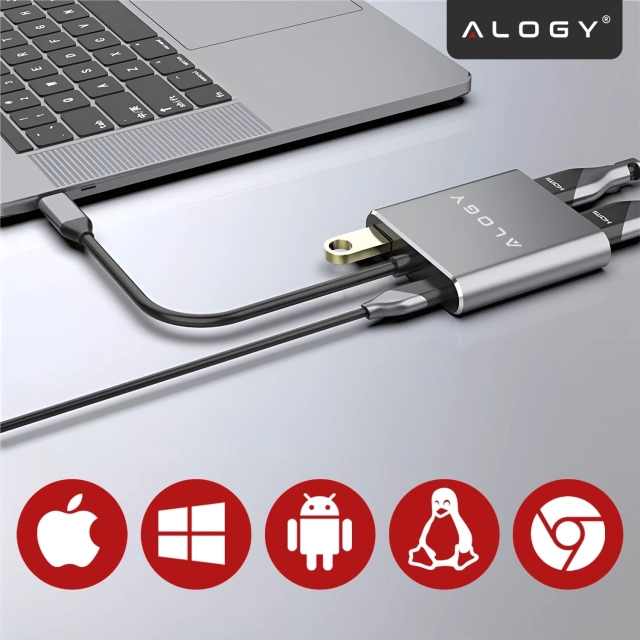 Alogy HUB Splitter Adapter for Laptop Computer USB-C to 3x USB-A 2.0 1x USB-A 3.0 Gray