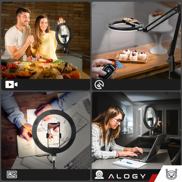 Alogy LED kruhové svetlo 10-palcový fotografický prsteň na make-up stojan na stolovú dosku Čierny