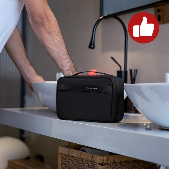 Torba Podróżna Kosmetyczka Mark Ryden Męska i Damska, Pojemna 3.9 l, 4 Przegrody z Haczykiem, Zamek Błyskawiczny YKK, Materiał PU + Oxford – Czarna