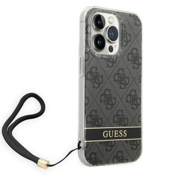 Etui Guess GUOHCP14LH4STK do Apple iPhone 14 Pro 6,1" čierne/čierne pevné puzdro 4G Print Strap