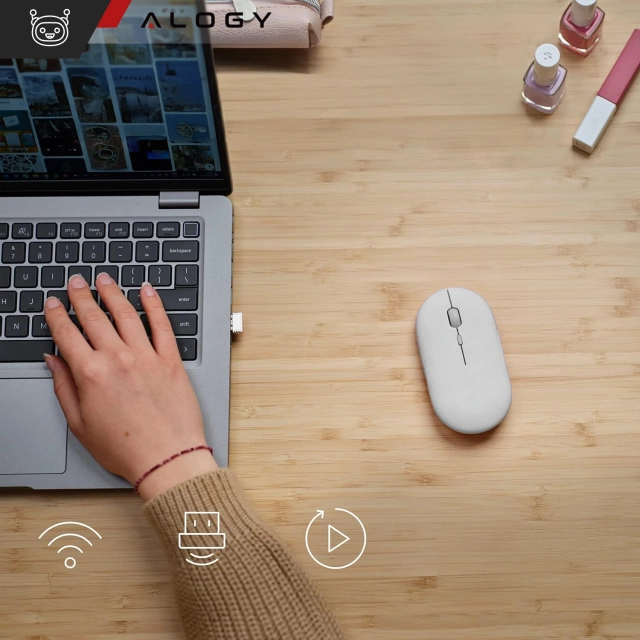 Bezdrôtová myš Alogy, malá ergonomická myš k notebooku, bluetooth 2.4GHz, tichá, biela