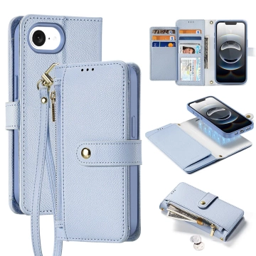 Dux Ducis Lawa iPhone 16e Leather Case with Blue MagSafe Wallet