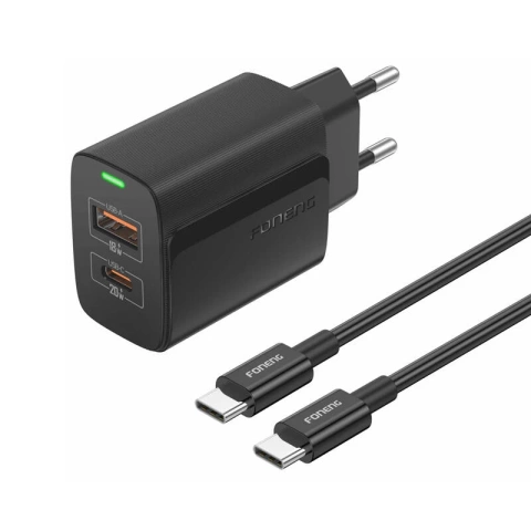 Nabíjačka Foneng EU66 USB-C USB-A 20W QC3.0 PPS FCP LED čierna