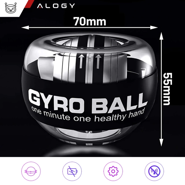 Gyro Ball Alogy loptička na precvičenie zápästia Powerballový grip na posilnenie svalov Gyro Ball Black