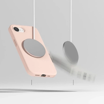 Силіконовий магнітний чохол MagSafe для iPhone 16e рожевого кольору