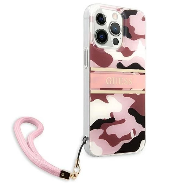 Guess GUHCP13XKCABPI iPhone 13 Pro Max 6,7" różowy/ružové pevné puzdro Camo Strap Collection