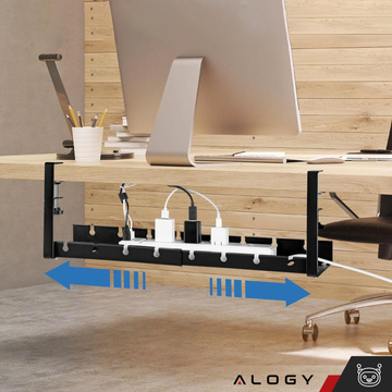 Organizér kabelů pod desku stolu, nastavitelná police na kabely, lišta na stůl, hliníkový držák Alogy Black