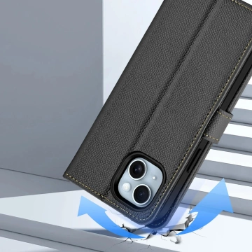 iPhone 15 Dux Ducis Lawa Leather Wallet Case MagSafe Black