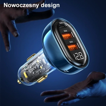 USAMS Nabíjačka do auta 2xUSB 1xUSB-C 80W rýchle nabíjanie modrá/modrá CC159CC02 (US-CC159)