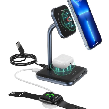 Bezdrátová nabíječka Acefast 15W Qi pro iPhone (s MagSafe) a stojan na Apple AirPods magnetický držák černý (E1 černý)