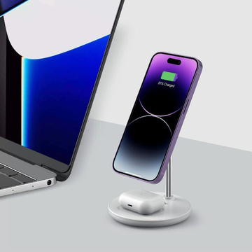 Magnetická bezdrátová nabíječka MagSafe 2v1 QI 15W 2v1 pro Apple iPhone AirPods bílá