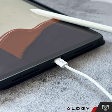USB-C-Typ-C-Kabel, stark, schnell, PD, 2 m, für iPhone 15, Alogy-Nylonkabel, Weiß