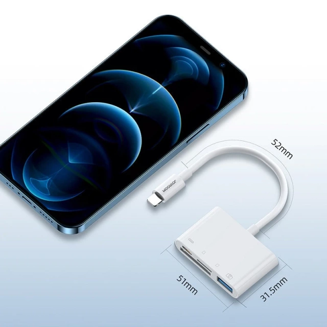 Joyroom HUB multifunkční OTG adaptér Lightning - USB 3.2 Gen 1 (3.0, 3.1 Gen 1) / SD, čtečka karet TF / Lightning bílá (S-H142 bílá)