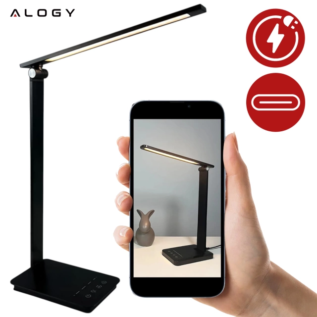 Alogy Desk LED Lamp with USB Charging Port, Foldable, Black