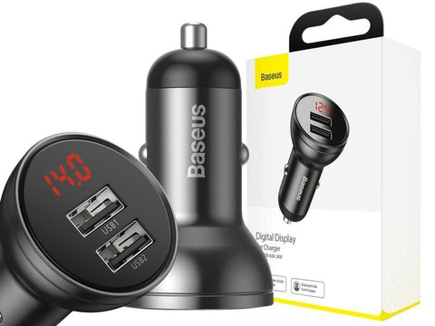 Autonabíječka Baseus 2x USB LED 4,8A 24W Šedá