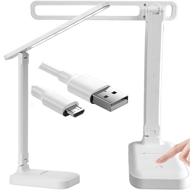 Світлодіодний настільний нічник, настільна лампа для читання, сенсорна регульована 3 режими, бездротовий кабель USB, білий