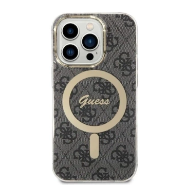 Nabíjačka puzdier Zestaw Guess GUBPP14XH4EACSK iPhone 14 Pro Max 6,7" čierne/čierne pevné puzdro 4G Print MagSafe