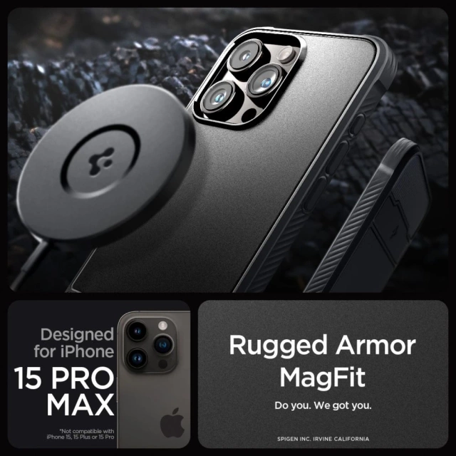 Etui Spigen Rugged Armor Mag Magsafe für Apple iPhone 15 Pro Max Mattschwarz