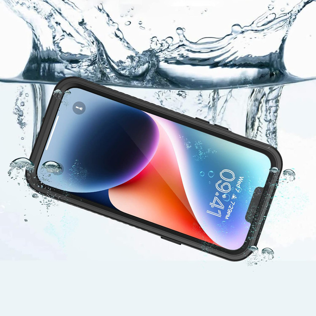 Hülle für iPhone 14, wasserdicht, gepanzert, 360-Grad-Hülle, Hybrid-Kameraobjektivschutz, IP68, wasserdicht, Schwarz