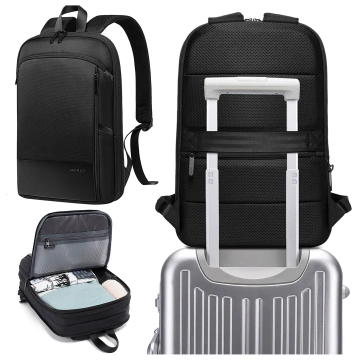 Bange wasserdichter Rucksack für 15,6-Zoll-Laptop, Stadtreisender, 45 x 30 x 16 cm, für Arbeit, Flugzeug, Herren, Damen, mit USB-Anschluss Schwarz