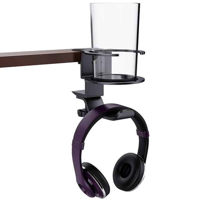 2in1 Desk Organizer Holder for Cup Headphones Cables Desk Aluminum Stand Hanger Hook Alogy Black