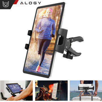 Držák na tablet 4,7"-12,9" na hrazdu, stativ, řídítka na trenažér, stacionární kolo, běžecký pás, stojan na opěrku hlavy Alogy černá