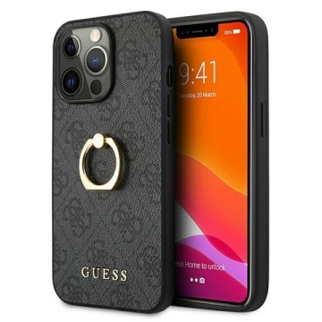 Etui Guess GUHCP13L4GMRGR do Apple iPhone 13 Pro / 13 6,1" szary/sivé pevné puzdro 4G s kruhovým stojanom