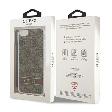 Guess GUOHCI8H4STW iPhone SE 2022 / SE 2020/7/8 hnedé / hnedé pevné puzdro 4G Print Strap