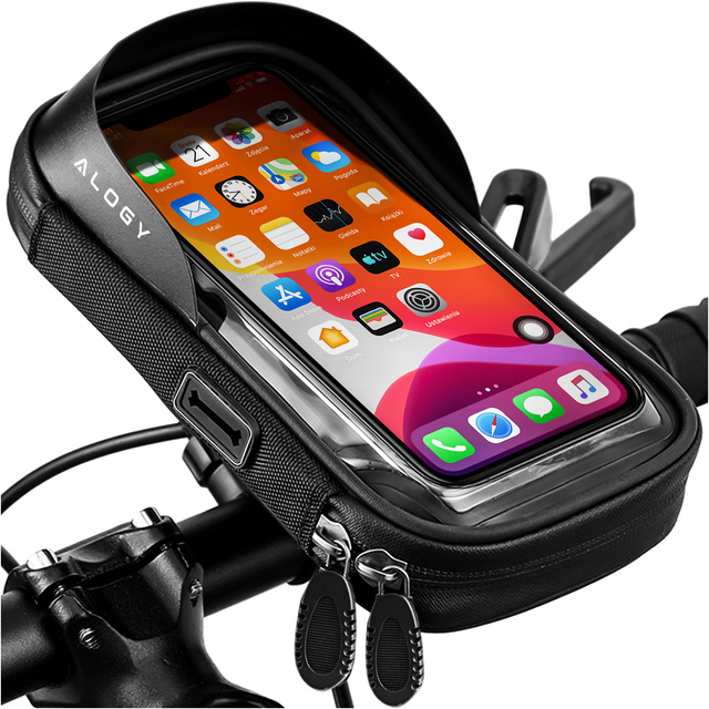 Taška na puzdro Vodotesná taška na bicykel pre telefón 6,4 palcový držiak na riadidlá 0,5 l Alogy Black
