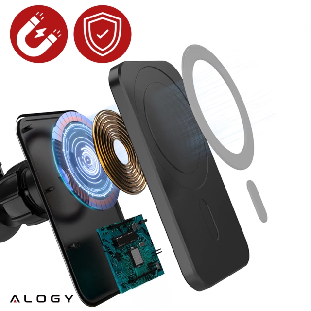 Автомобільний тримач із зарядним пристроєм Qi MagSafe Alogy для сітки/плати 15W