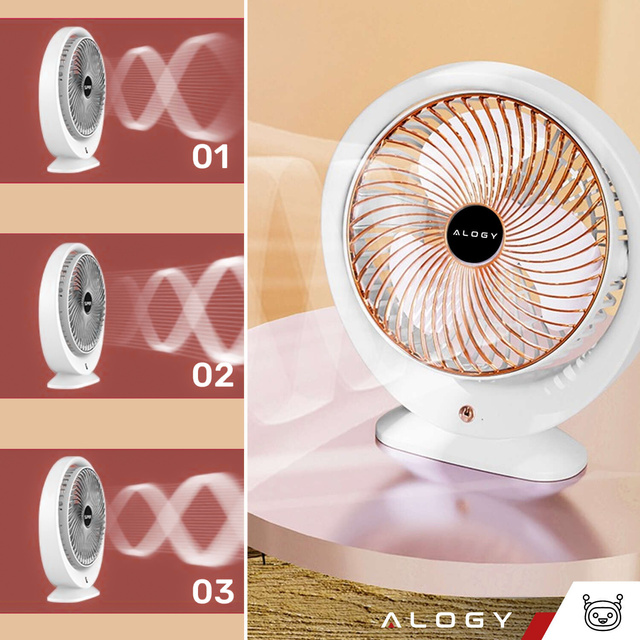 Настільний вентилятор Стоячий потужний маленький портативний бездротовий 1200mAh USB-C Alogy White