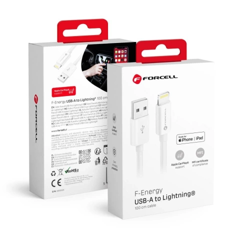 Кабель USB-кабель Lightning 1 м Forcell MFi Apple iPhone iPad CarPlay 12 Вт