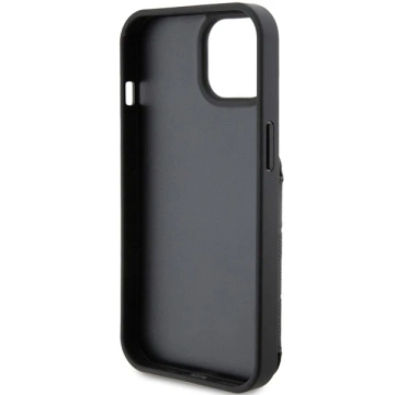 Etui Karl Lagerfeld KLHCP15SSAKKNSCK na iPhone 15 6,1" čierne/čierne pevné puzdro Saffiano Sloty na karty a stojan Monogram Ikonik Patch